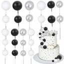 Gyufise 30Pcs Balls Cake Toppers Ball Picks Ball Shaped Cupcake Toppers Foam Balls Cake Topper Mini Balloons Cake Decorations for Wedding Baby Shower Birthday Party Supplies Black White Silver