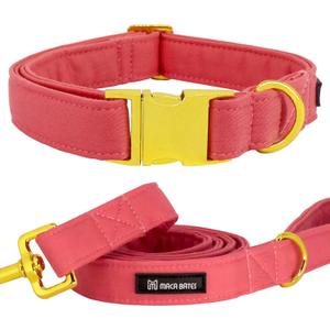 Maca Bates Dog Collar and Leash Set, Adjustable Solid Dog Collar and Leash for Small Medium Large Dog with Golden Metal Buckle (set-peach red) Maca Bates Dog Collar and Leash Set, Adjustable Solid Dog Collar and Leash for Small Medium Large Dog with Golden Metal Buckle (set-peach red)