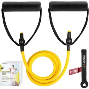 RitFit Single Resistance Exercise Band with Comfortable Handles - Ideal for Physical Therapy, Strength Training, Muscle Toning - Foam Padding Door Anchor and Starter Guide Included (1-5lbs)