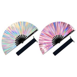 Large Rave Fan, Clack Folding Hand Fan with Premium Fabric, Thick Bamboo Frame for Men Women Gift for EDM, Festival, Club, Party, Dance, Decoration, Set Of 2