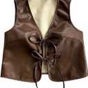 Verdusa Women's Western Leather Vest Bow Tie Front V Neck Sleeveless Lightweight Jacket Outerwear (Large, Brown)