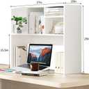AQQHSAIN Desktop Bookshelf Wooden Desktop Hutch Storage Organizer Multipurpose Tabletop Display Rack with 4 Shelves for Computer Desk Hutch for College Dorm Office Home (White), 37" x 9.84" x 29"
