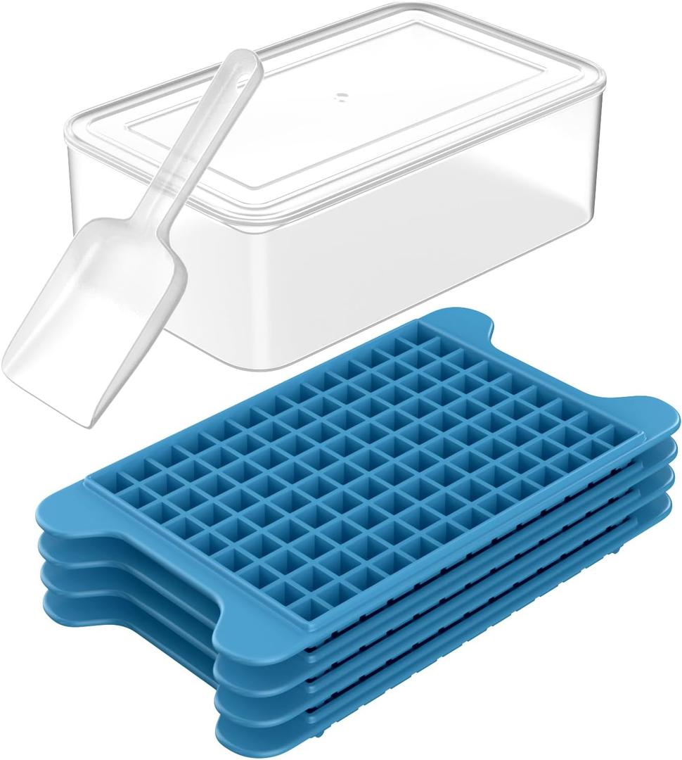Mini Ice Cube Tray for Freezer: FDDBI Small Ice Trays for Freezer with Bin - 1174PCS Easy Release Nugget Ice Tray - Crushed Ice Tray with Container (Bright Blue)