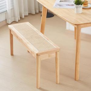 40" Wooden Dining Bench with Hand Woven Rattan Seat,Solid Wood Bench for Entryway,Living Room,Kitchen and BedroomNature Wood18" H