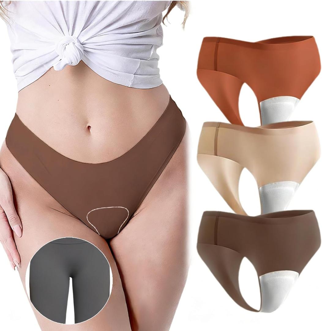 Seamless Workout Underwear Cotton No Show Thongs Comfy No Panty Line Moisture-Wicking for Women Gym Anti Camel, L