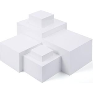 Geelin 6 Pack Acrylic Risers for Display Acrylic Cube Boxes Risers Display Stands with Hollow Bottoms Decorative Stand for Jewelry Candy Table Decor 6 Sizes(White)