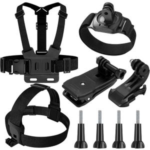 Accessories Set for GoPro Hero 13/12/11/10/9/8/7/6/5/4, Quick Release Head Strap Mount + Chest Mount Harness + 360Rotating Wrist Strap + Backpack Clip Holder