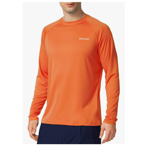 Baleaf Men's Sun Protection Shirts UV SPF UPF 50+ Long Sleeve Rash Guard Fishing Running Quick Dry Lightweight, L, Orange 