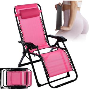 Cinnvoice Foldable BBL Chair with Hole Position Lawn Chair for BBL Lounge After Surgery Recovery Bed for Patio Garden Poolside Outdoor Yard Beach (Pink)