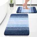 OLANLY Bathroom Rug Set 2 Piece, Soft Absorbent Microfiber Bath Rug Set, Non-Slip, Machine Wash Dry, Plush Shaggy Bath Mats for Bathroom (30"x20"+24"x16", Navy)
