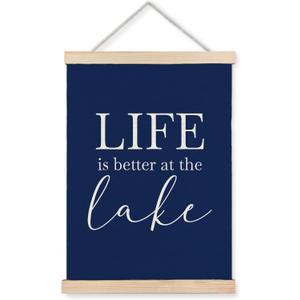 Ignytiger Navy Blue Summer Lake House Wall Art Decor, Life is Better at the Lake, 12x16 Inch
