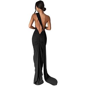 ABYOVRT Women Sexy Backless Dress Bodycon Sleeveless Open Back Maxi Dress Formal Cocktail Wedding Guest, Size S