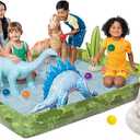 INTEX Jurassic Adventure Inflatable Kiddie Pool with Water Sprayer, Slide & Dinosaurs - 79" x 79" x 14" - Ages 2+
