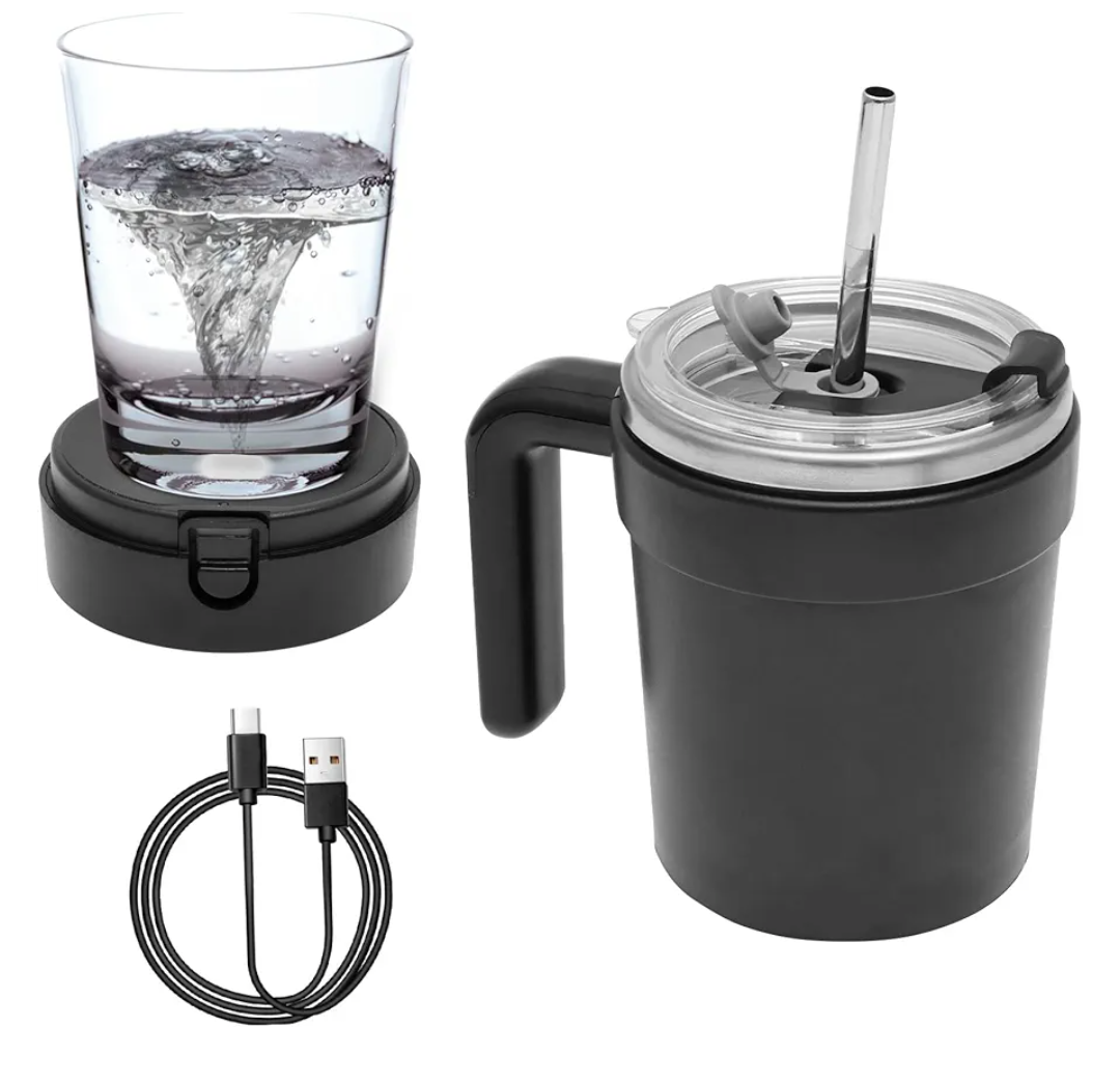 Auto Self Stirring Coffee Mug with Temperature Display Magnetic Milk Stirrer with Lid Auto Protein Powder Mixer for Office School (Black or White or Light Green) (Black)
