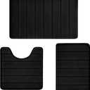 Bathroom Rugs Set Memory Foam Bath Rugs Non-Slip Bath Mat Set 3 Piece,Washable Bathroom Mats,Absorbent Shaggy Rugs Super Soft U-Shaped Toilet Rug,Bahroom Carpets for Bathroom,Tub,ShowerBlack