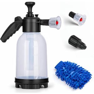 0.5 Gal Hand Pump Foam Sprayer, 68 oz Car Wash Foam Sprayer, Foaming Pump Sprayer with Two Adjustable Nozzles, Microfiber Wash Mitt, Ideal for Home Cleaning, Car Detailing, Garden Watering (White)
