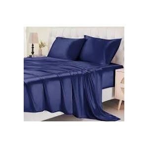 Cibhlea Satin Sheets, King Size Sheets Set, 4 Pcs Cooling Soft Bed Sheets, Silky Bedding Set with Deep Pocket up to 15 inches, Blue