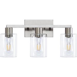 3-Light Vanity Lights,Brushed Nickel Vanity Light,with Clear Glass Shade for Bathroom Light Fixtures, Bathroom Light Fixtures Over Mirror