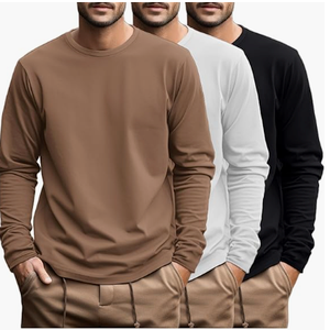 Ficerd 3 Pack Men's Big and Tall Shirts Long Sleeve Cotton Tee Crew Neck Oversize Tops Casual Loose Fit Knitted T Shirts XXL