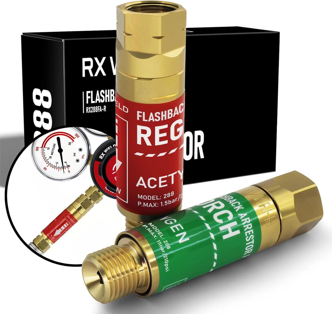 RX WELD Oxygen Acetylene Flashback Arrestors Set Regulator End - Standard "B" 9/16-18UNF Threads Size