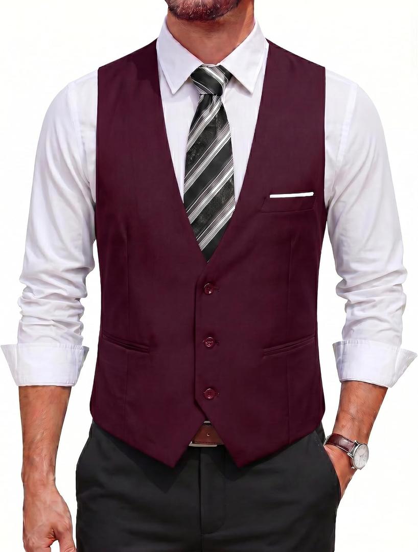 COOFANDY Men's Suit Vest Slim Fit Formal Dress Waistcoat Casual Business Vests for Suit or Tuxedo, Small
