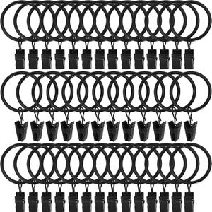 40 Pack Metal Curtain Rings with Clips, Drapery Clips Hooks, Decorative Curtain Rod Clips 1.5 in Interior Diameter, Vintage Black (1.5" I D 40 Pack, Black)