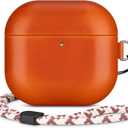Leather Case Compatible with AirPods 4, D Clip Design with Hand Lanyard, Genuine Crystal Oil Waxy Leather Case for AirPods 4th Generation(2024),Handcrafted, Elegant Style, Orange