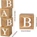 Baby Shower Boxes Birthday Party Decorations - 4 Wood Grain Brown Stereoscopic Blocks with BABY Letter,1st Birthday Balloon Boxes,Teddy Bear Boys Girls Baby Shower Supplies, Gender Reveal Backdrop