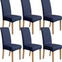 Amazon Basics Dining Chair Covers, Stretch Parson Chair Slipcover, Removable Washable Chair Protector for Home/Restaurant/Banquet, Navy, 6-Pack