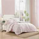 Laura Ashley - Comforter Set, Soft Poly Waffle Textured Bedding with Matching Shams, Delicate Floral Design (Delphine Pastel Pink, Full/Queen)