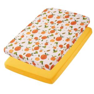 TILLYOU Mini Crib Sheets Fitted 2 Pack, Pack and Play Sheets for Toddler Mattress, Soft and Breathable 38x 24 Pack n Play Mattresses Cover, Orange Flavour & Orange
