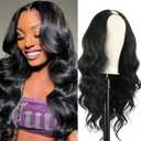 Body Wave V Part Wig Glueless Synthetic Long Wavy Wigs Upgrade U Part Wigs For Black Women Clip in Thin Part V Shape Wig Hair Extensions (Black)