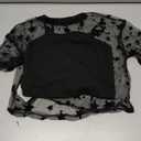 BEAUDRM Girl's 2 Piece Set Star Graphic Sheer Mesh Shirt Crew Neck Short Sleeve Crop Top with Camisole (Black) 10 Years