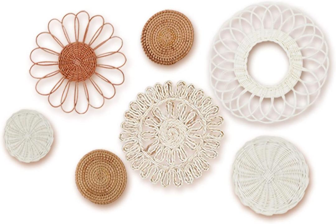 MeraMera Boho Wall Decor, Rattan Flower Wall Decor,Nursery Wall Decor,Nursery Decor Set of 7