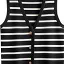 LILLUSORY Vest Tops for Women 2026 Summer Outfits Striped Sweaters Button Up Casual Blouses Jacket Fashion Clothes (XS)