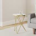 HLR Modern Round Side Table Set of 2, End Table with Marble Effect Top and Gold Metal Frame, Small Side Table for Living Room, Bedroom, Sofa and Couch, Gold Legs, White Marble top, 2-pack