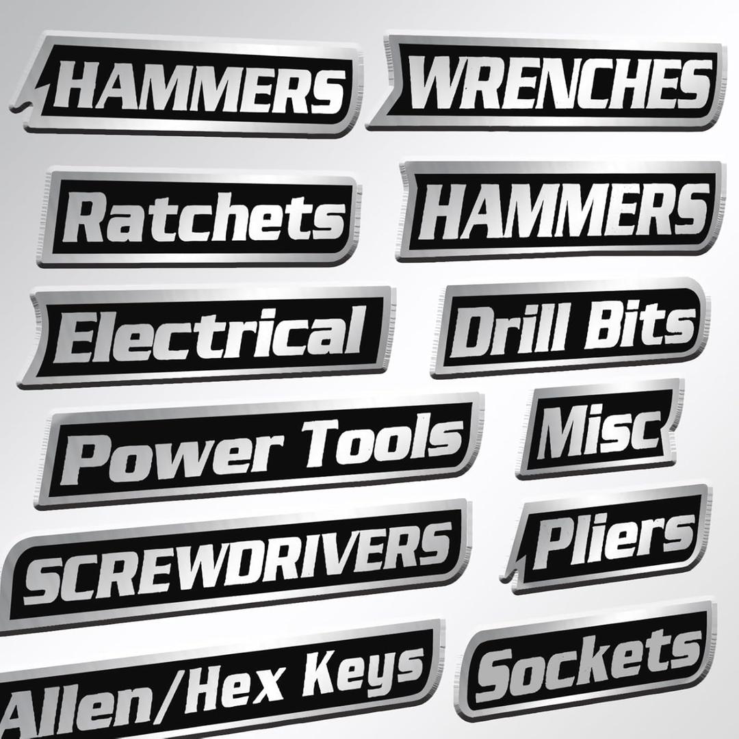 4 x 2026 New 12 Pack of Magnetic Tool Label,General Tool Box Organize Accessories, 3D-Printed Tool Box Labels, Reusable Tags for Steel Toolboxes, Carts, Drawers, and Cabinets (Black)