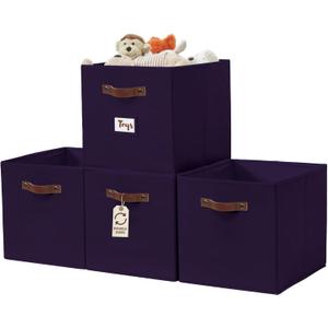 DECOMOMO Storage Baskets, 13x15x13 Storage Cube Bins with Labels for Organizing Shelves Kallax (Kallax / 4pcs, Deep Purple)