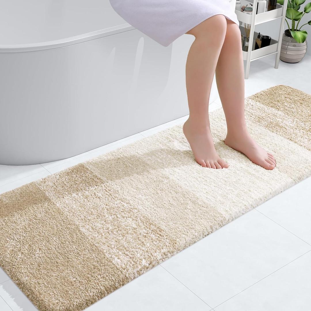 OLANLY Bathroom Runner Rugs Mat 59x20, Extra Soft Absorbent Microfiber Bath Rugs, Rubber Backing, Quick Dry, Washable Long Bath Mats for Bathroom, Tub and Shower, Home Decor Accessories, Light Beige