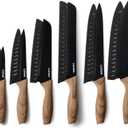 CAROTE 12PCS Knife Set, Stainless Steel Kitchen Knife Set with Nonstick Ceramic Coating Dishwasher Safe with 6 Blade Guards, Rustproof, Black