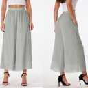 Women's 2 Piece Chiffon Sets Outfits Flowy Summer Casual Dressy Pantsuits Loose Double Layers Blouse Pants Sets, XXL