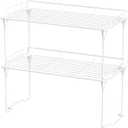 iPEGTOP Stackable Cabinet Shelf Organizers, Set of 2 Kitchen Countertop Cupboard Storage Rack, Pantry Stand Shelves Space Saving for Kitchen, Bedroom, Bathroom, White