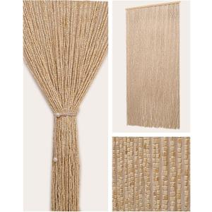 90 Strands Beaded Curtain for Doorways -35.5"x79"- Handmade Natural Beaded CurtainsBoho Doorway Wood and Bamboo Bead Curtain-As Insect Screen/Room Divider-Beige, 35.5"W x 78.7"L