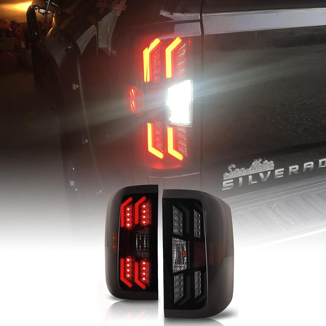 LED Tail Lights for Chevy Silverado 1500 2014-2018 & Chevy Silverado 2500HD/3500HD 2015-2018, Not for Silverado with Factory LED Tail Light, Smoke Lens (All LED Except Reverse Light)