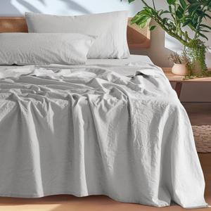 SONORO KATE 100% French Pure Linen Sheets, Breathable and Durable Linen King Size Sheets, Anti-Tear Linen Bed Sheets, Machine Washable, 16 Inch Deep Pocket - 4 Piece (Grey, King)