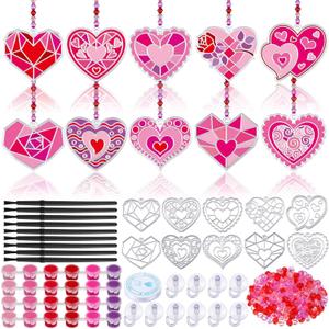 WinnerWhy 30 Sets Valentines Day Suncatchers Craft Kits Heart Suncatcher Ornaments DIY Window Paint Art Sun Catchers for Valentines Adults Art Project Party Favors Gift (Heart Valentines Day)