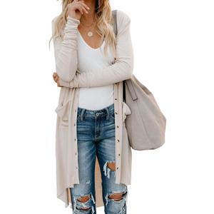 Naggoo Women's Long Cardigans Button Down High Low Solid Knit Loose Cardigans with Pockets (Large, Cream)