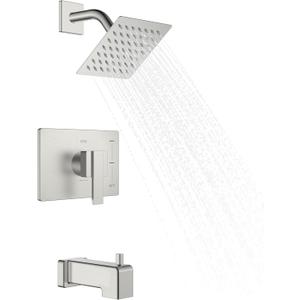 KENES Tub Shower Faucet Set Complete, Brushed Nickel Tub and Shower Trim Kit with 6-Inch Rain Shower Head, Square Shower System, KE-6025A (Shower Valve Included)
