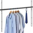 Closet Hanging Rod, 47.2in Wide Extension Closet Hanging Organizer, 6 Height Adjustable Hanging Closet Rods, Space Saving Heavy Duty Closet Rod for Hanging clothes and Towel up to 33.8 in long, Black