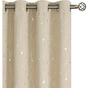 BGment Room Darkening Curtains 95 Inches Long, Grommet Thermal Insulated Blackout Curtains with Wave Line and Dots Printed for Bedroom, 2 Panels, Each 52 x 95 Inch, Beige